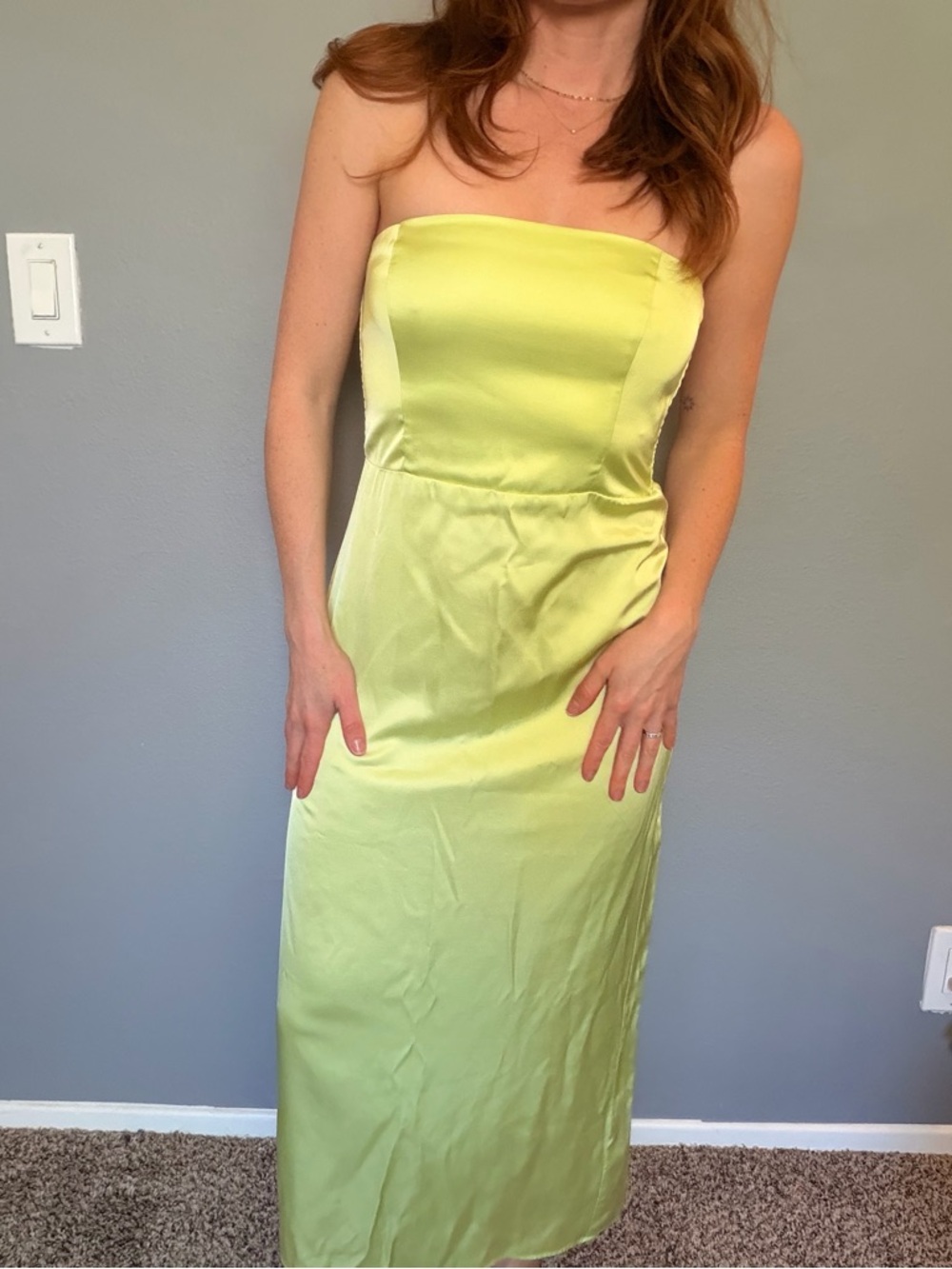 Abercrombie & Fitch Strapless Satin Dress in Lime